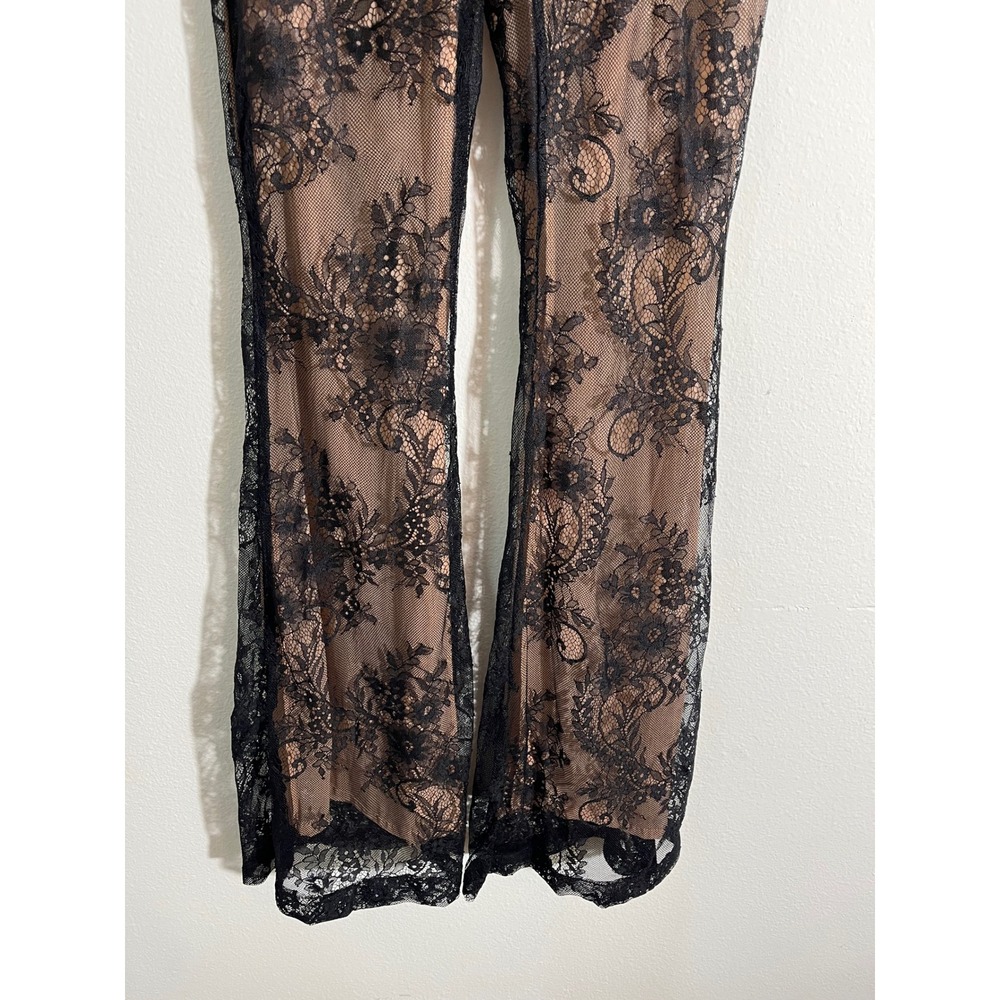 HOUSE OF CB Ivy Black Lace High Waist Flare Trouser Pants Nude Illusion - Picture 6 of 10